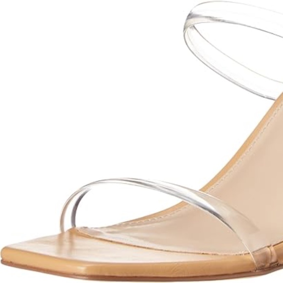 NWT - The Drop Avery Square Toe 2 Strap High Heeled Sandal - Tan / Clear - 7.0 - Picture 2 of 7